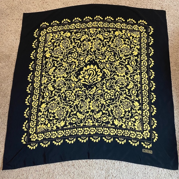 Vintage Large Carlisle Yellow and Black Silk Scarf - Picture 1 of 4